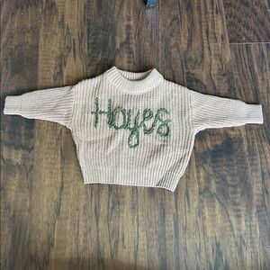 Tan Knit Sweater with Green Hayes